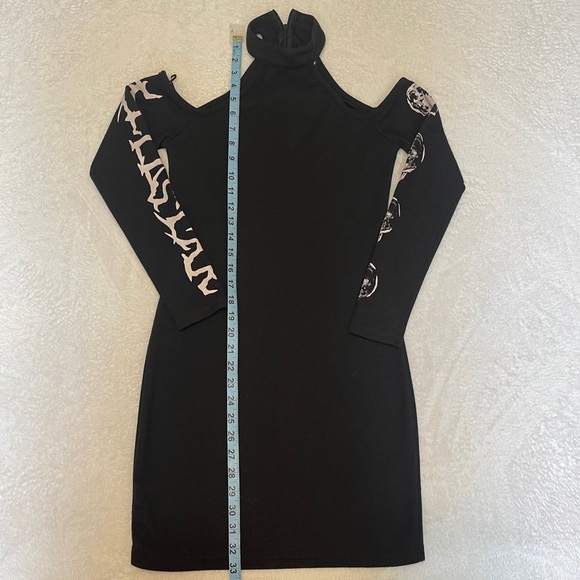 Killstar Long Sleeve Cold Shoulder Goth Skull Black Dark Bodycon Dress Small - Picture 7 of 14